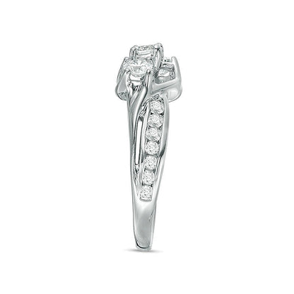 1.0 CT. Gesamtgewicht Diamant Dreistein Verlobungsring in 14K Weißgold