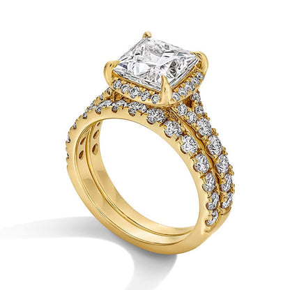 4.5 CT. Gesamtgewicht Braut-Set mit Labordiamanten im Princess-Schliff in 14K Gelbgold (F/VS2)