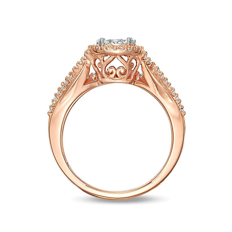 0,38 ct. Gesamtgewicht Komposit-Diamant Braut-Set mit Crossover-Schiene in 10K Roségold