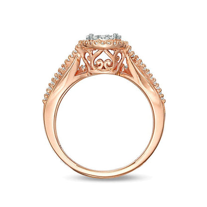0,38 ct. Gesamtgewicht Komposit-Diamant Braut-Set mit Crossover-Schiene in 10K Roségold