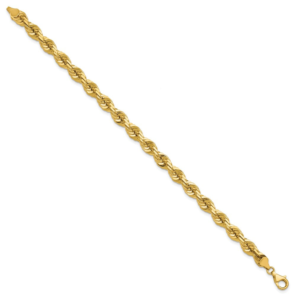 14K Gelbgold 9 Zoll 7mm Diamantiert Kordel mit Fantasie Karabinerverschluss Gliederarmband