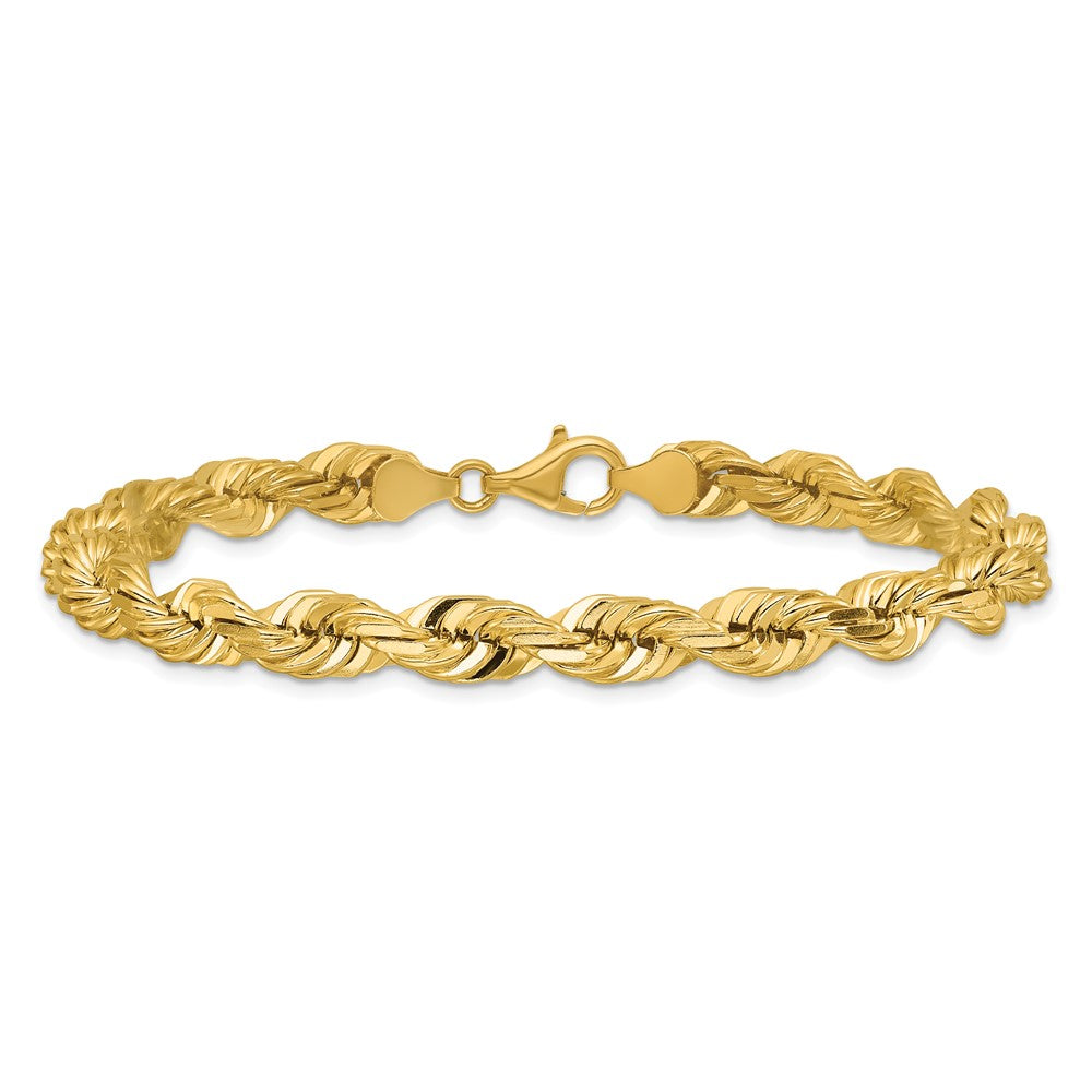 14K Gelbgold 9 Zoll 7mm Diamantiert Kordel mit Fantasie Karabinerverschluss Gliederarmband