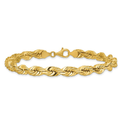 14K Gelbgold 9 Zoll 7mm Diamantiert Kordel mit Fantasie Karabinerverschluss Gliederarmband