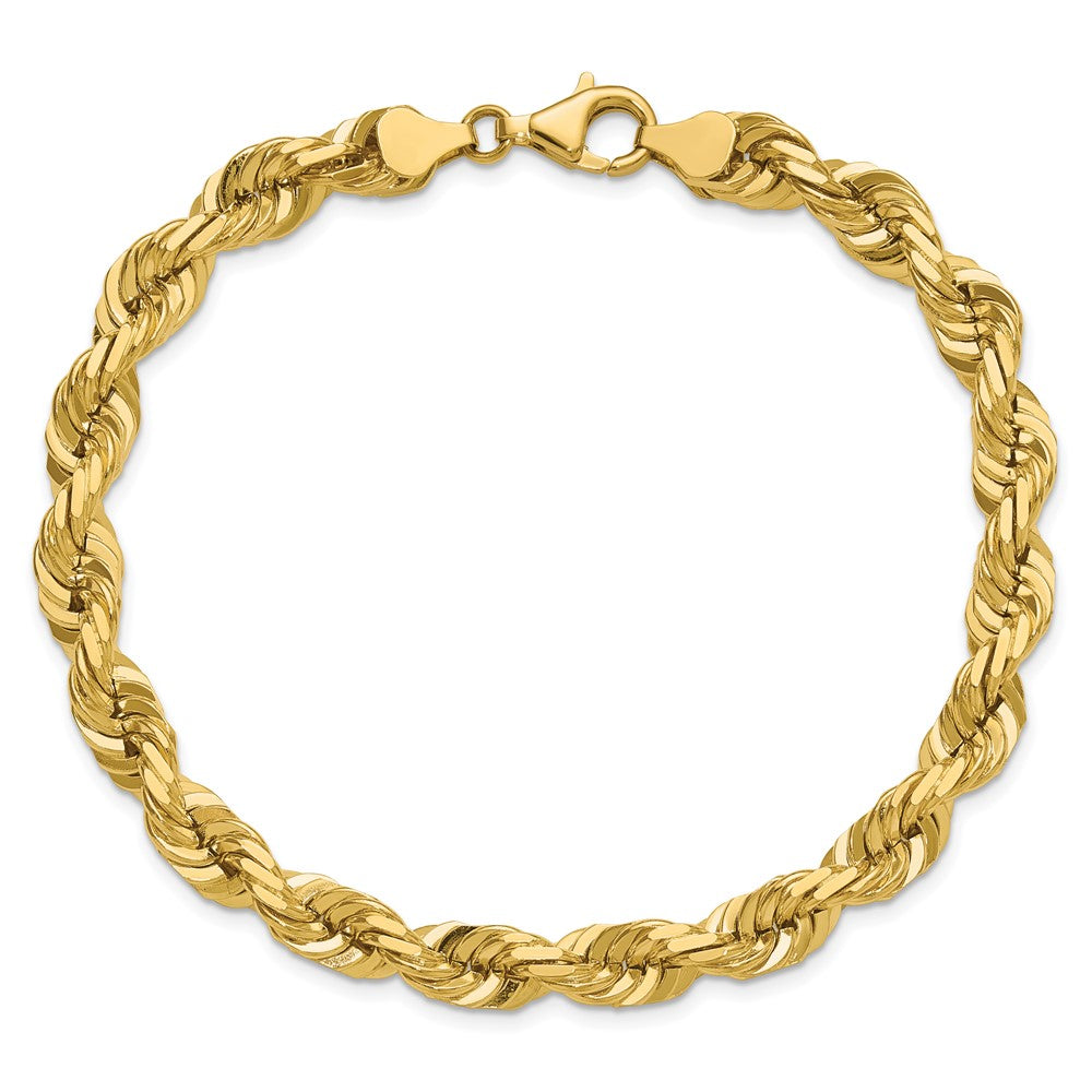 14K Gelbgold 9 Zoll 7mm Diamantiert Kordel mit Fantasie Karabinerverschluss Gliederarmband