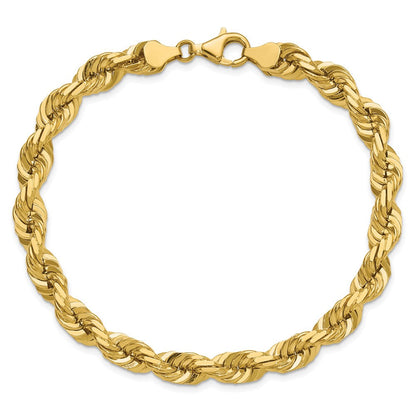 14K Gelbgold 9 Zoll 7mm Diamantiert Kordel mit Fantasie Karabinerverschluss Gliederarmband