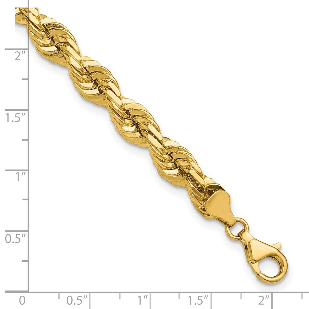 14K Gelbgold 9 Zoll 7mm Diamantiert Kordel mit Fantasie Karabinerverschluss Gliederarmband