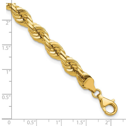 14K Gelbgold 9 Zoll 7mm Diamantiert Kordel mit Fantasie Karabinerverschluss Gliederarmband