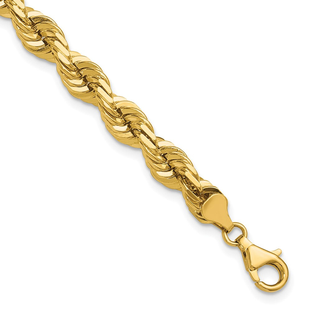 14K Gelbgold 9 Zoll 7mm Diamantiert Kordel mit Fantasie Karabinerverschluss Gliederarmband