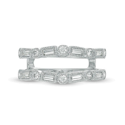 0.5 ct. Gesamtgewicht Ring mit Baguette- und runden Diamanten im Art-Déco-Vintage-Stil in 10K Weißgold