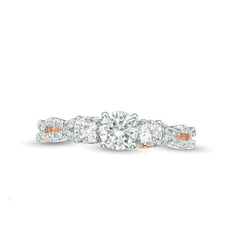 1.0 CT. TW Diamant Dreistein Verlobungsring mit Zopfmuster in 10K Roségold