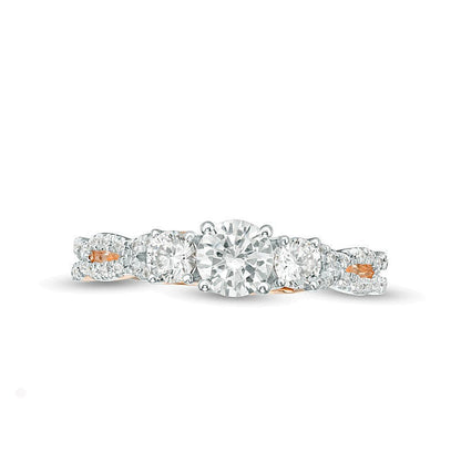 1.0 CT. TW Diamant Dreistein Verlobungsring mit Zopfmuster in 10K Roségold