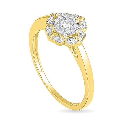 0.33 ct. Gesamtgewicht Diamant Brautset mit Blütenrahmen in 10K Gelbgold