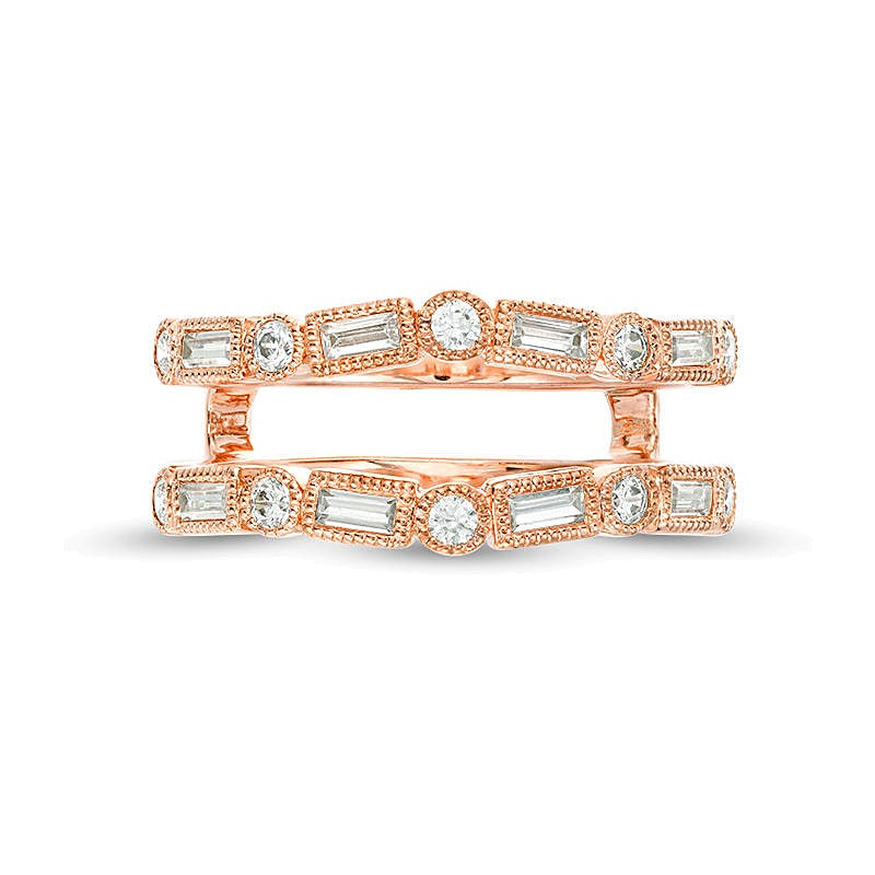0.5 ct. Gesamtgewicht Ring mit Baguette- und rundem Diamant im Art-déco-Vintage-Stil in 10K Roségold