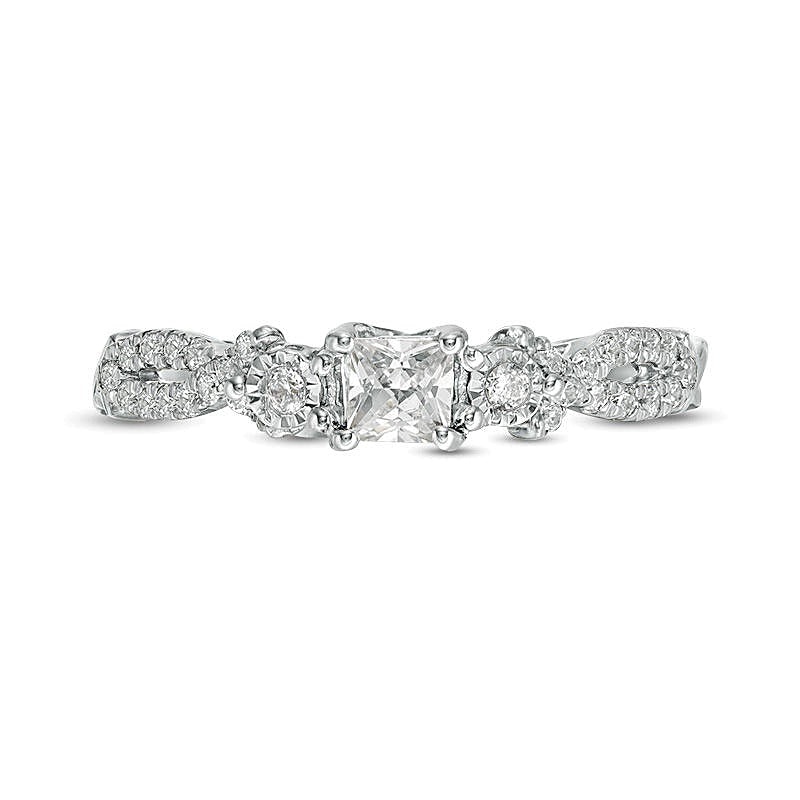 0.38 CT. Gesamtgewicht Diamant-Verlobungsring im Princess-Schliff Dreistein mit Crossover-Schiene in 10K Weißgold