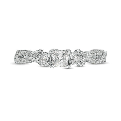 0.38 CT. Gesamtgewicht Diamant-Verlobungsring im Princess-Schliff Dreistein mit Crossover-Schiene in 10K Weißgold