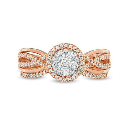 0,38 ct. Gesamtgewicht Komposit-Diamant Braut-Set mit Crossover-Schiene in 10K Roségold