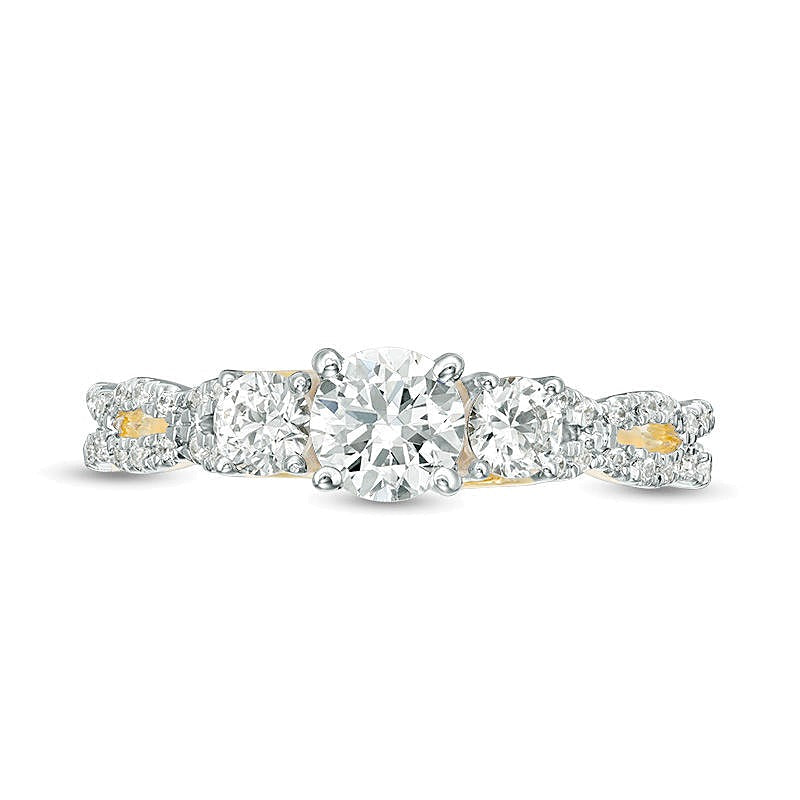 Dreistein-Verlobungsring mit Diamanten 1.0 CT. Gesamtgewicht in 10K Gelbgold