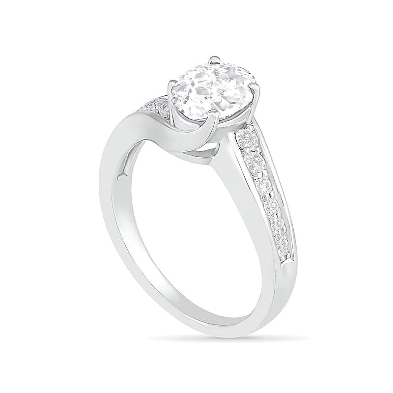 Braut-Set mit ovalem weißem Labor-Saphir in rhodiniertem Sterlingsilber