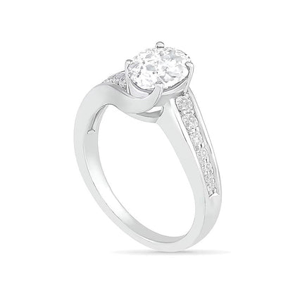 Braut-Set mit ovalem weißem Labor-Saphir in rhodiniertem Sterlingsilber