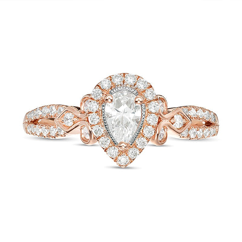 0.5 CT. Gesamtgewicht Verlobungsring mit tropfenförmigem Diamant im Vintage-Stil in 14K Roségold
