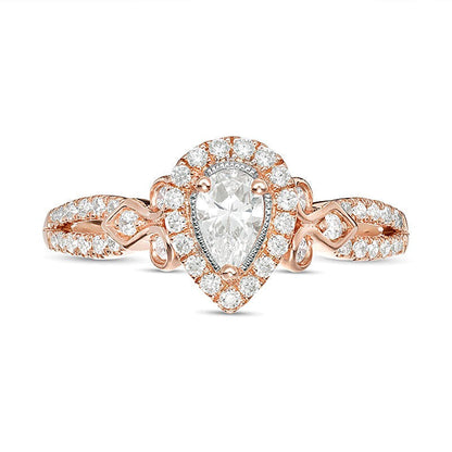 0.5 CT. Gesamtgewicht Verlobungsring mit tropfenförmigem Diamant im Vintage-Stil in 14K Roségold