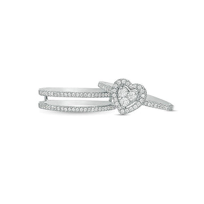 0.5 ct. Gesamtgewicht Diamant Brautset mit Herz-Rahmen dreiteilig in 10K Weißgold