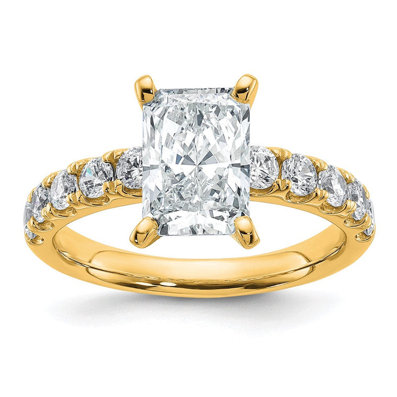 14K Gelbgold 2 3/4 Karat Zertifiziert Im Labor Gezüchtet Diamant Vs+ F+ Radiant Komplett Verlobungsring