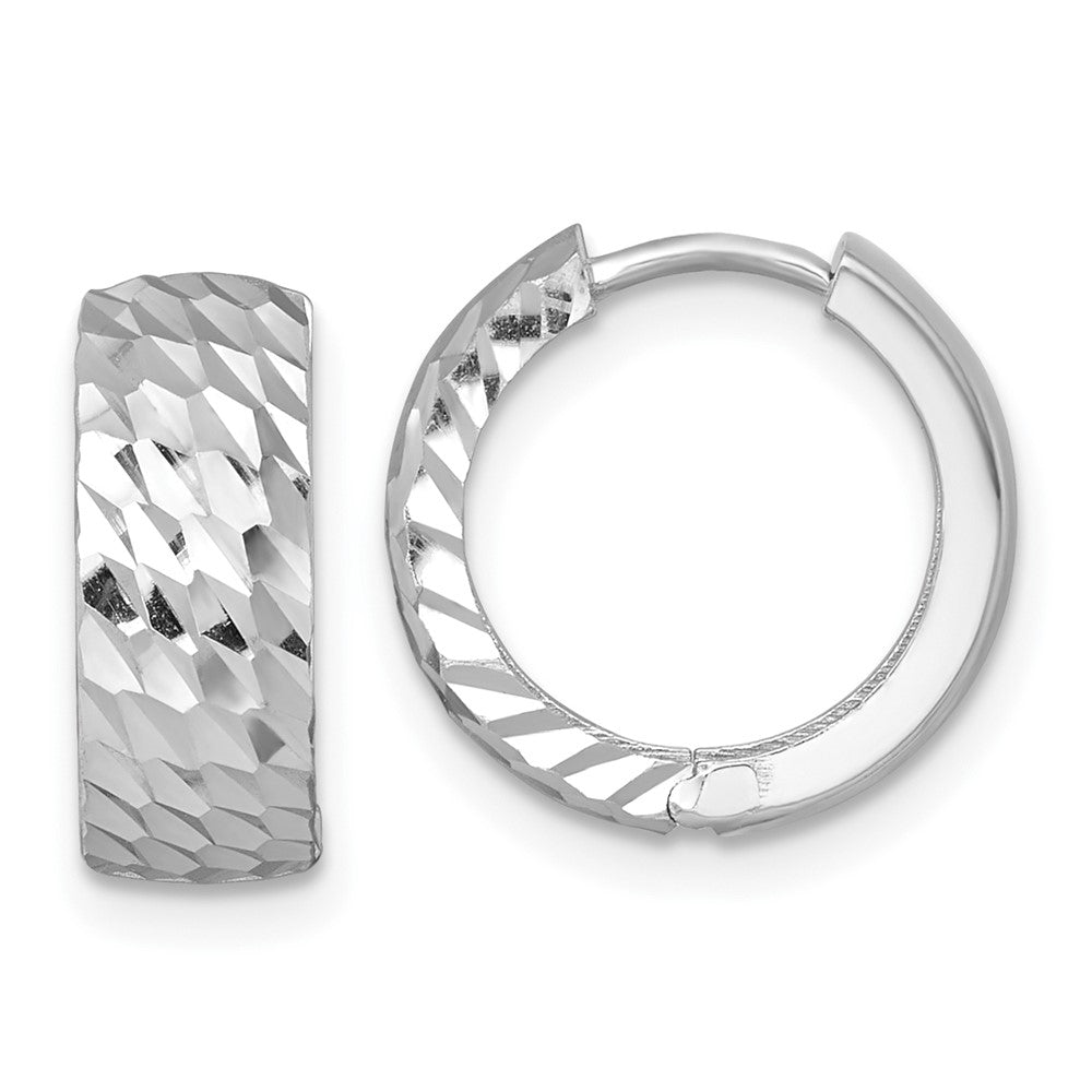 14K Weißgold Poliert 5.0mm Diamantiert Rund Klappbar Creolen