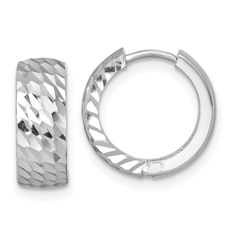 14K Weißgold Poliert 5.0mm Diamantiert Rund Klappbar Creolen