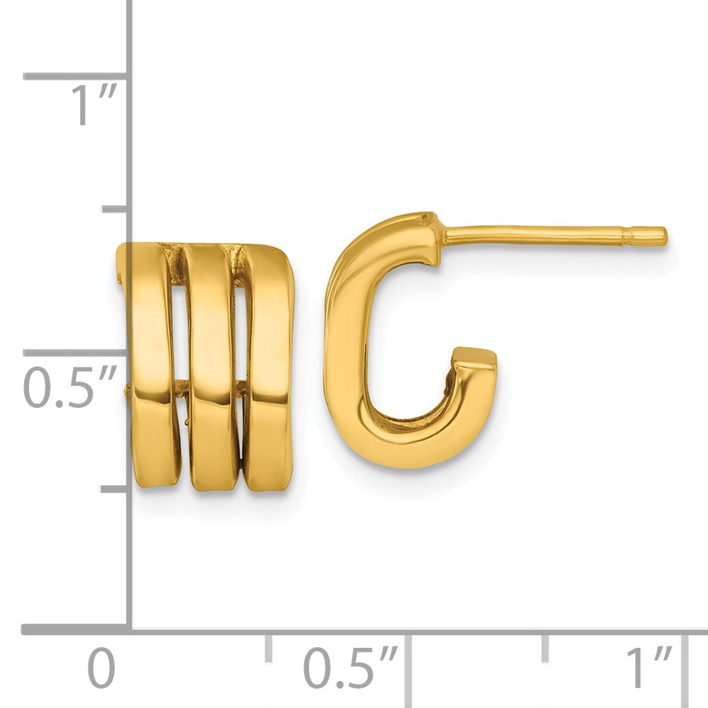 14K Gelbgold 3.2x11.5mm Poliert Oval3-row J-hoop Ohrstecker
