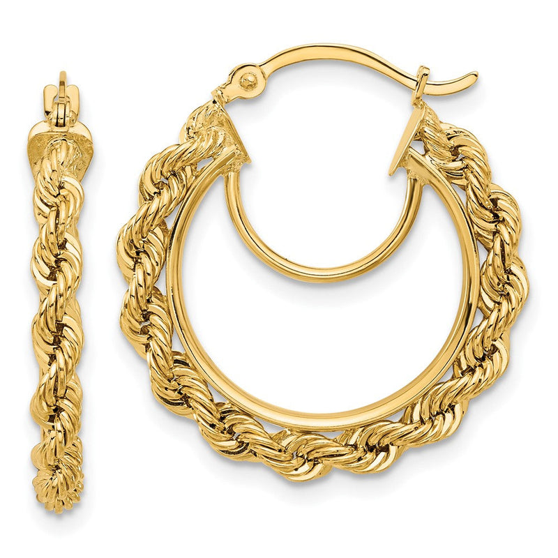 14K Gelbgold polierte und diamantierte Kordel-Creolen, 2,95 mm