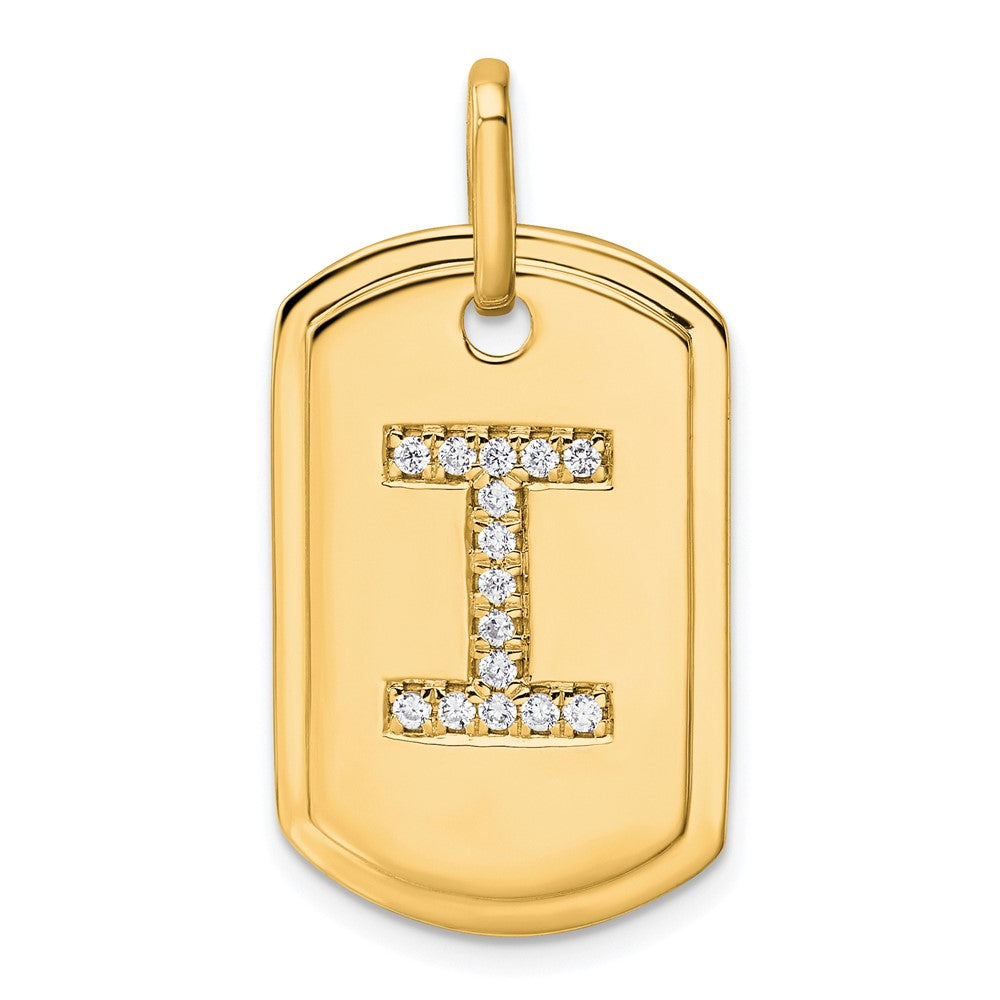14K Gelbgold Diamant-Erkennungsmarken-Charm mit Initiale „I“