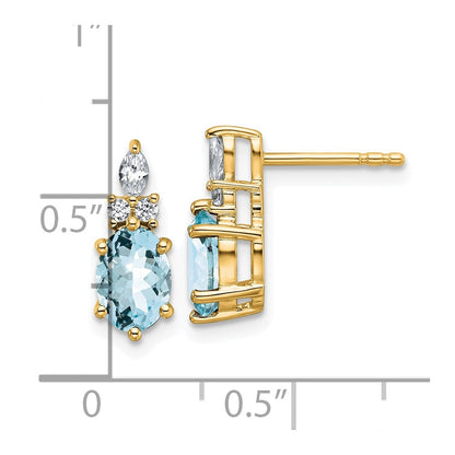 14K Gelbgold Ohrstecker mit Diamanten und ovalem Aquamarin (7 x 5 mm)