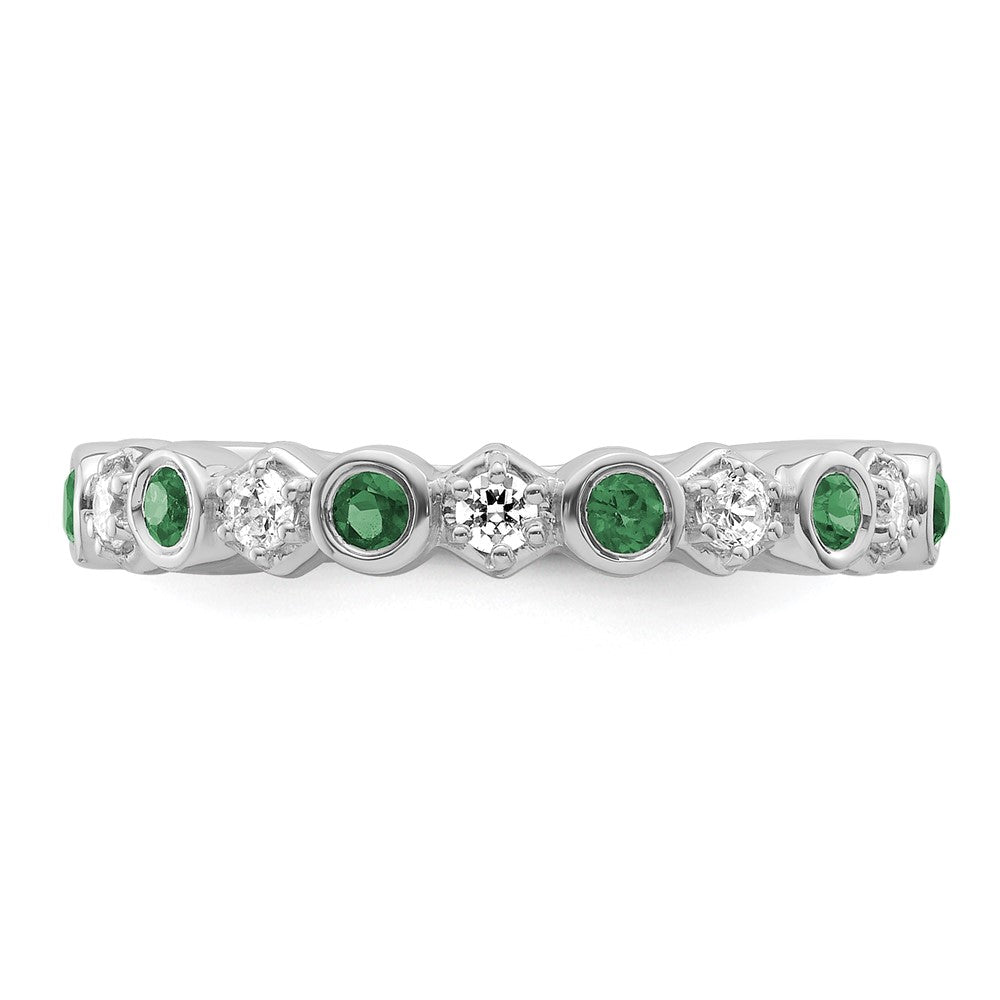 14K Weißgold Poliert Diamant und Smaragd Mode Ring