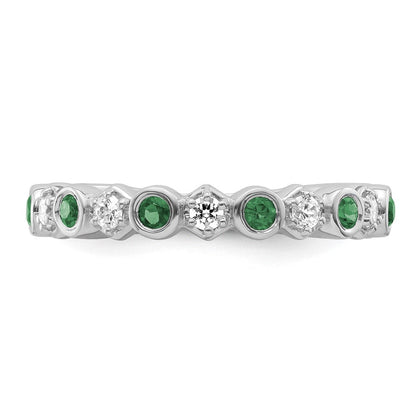 14K Weißgold Poliert Diamant und Smaragd Mode Ring