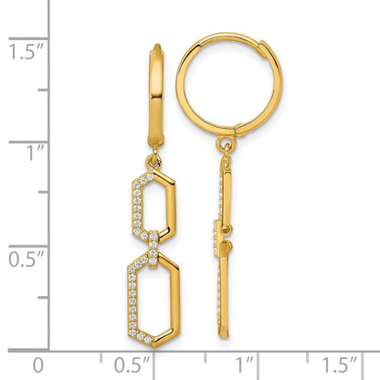 14K Gelbgold Poliert Zirkonia Hexagon Hängend Rund Klappbar Creolen