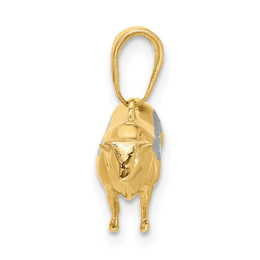 14K Gelbgold und Rhodium Diamant-geschliffener 3-D Bulle Anhänger