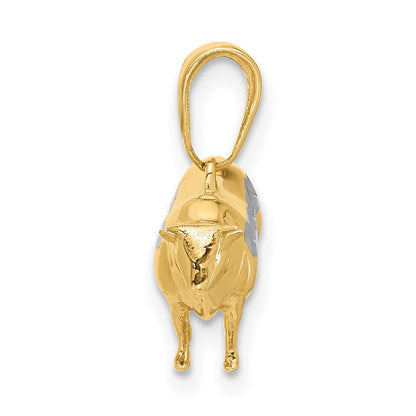14K Gelbgold und Rhodium Diamant-geschliffener 3-D Bulle Anhänger