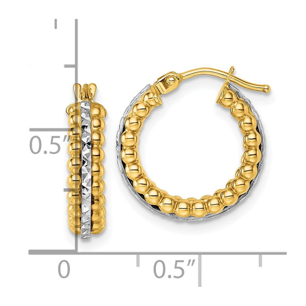 14K Bicolor Gold Bicolor Poliert und Diamantiert Gekugelt Creolen