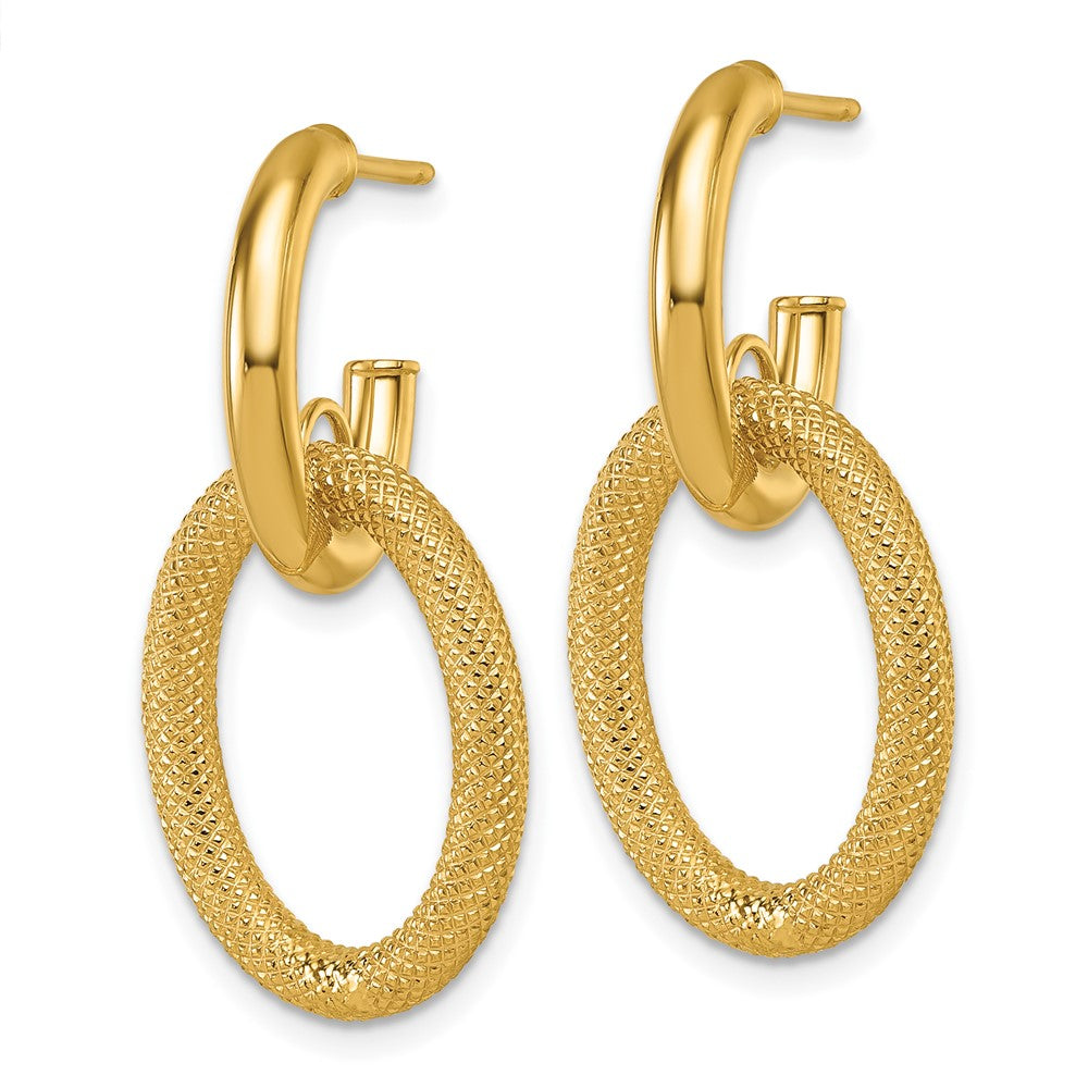 14K Gelbgold Poliert und Strukturiert Oval Hängend C-hoop Ohrstecker