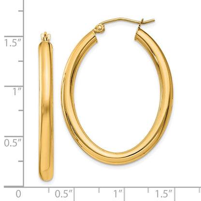 14K Gelbgold 3.5x38mm Poliert Oval Röhre Creolen