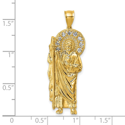 14K Gelbgold polierter Zirkonia Stehender Heiliger Judas Thaddäus Anhänger