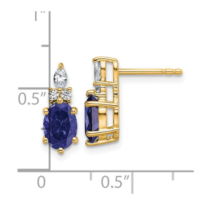 14K Gelbgold Ohrstecker mit Diamanten und ovalem 7x5 mm laborgezüchtetem September-Saphir