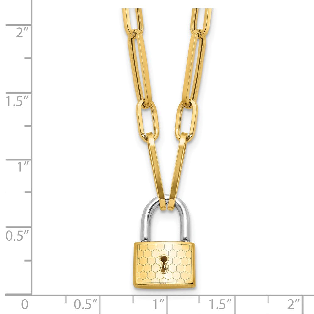 14K Bicolor Gold Bicolor Fantasieglieder mit Schloss Hängend 18.25 Zoll Halskette