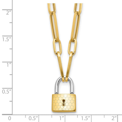 14K Bicolor Gold Bicolor Fantasieglieder mit Schloss Hängend 18.25 Zoll Halskette
