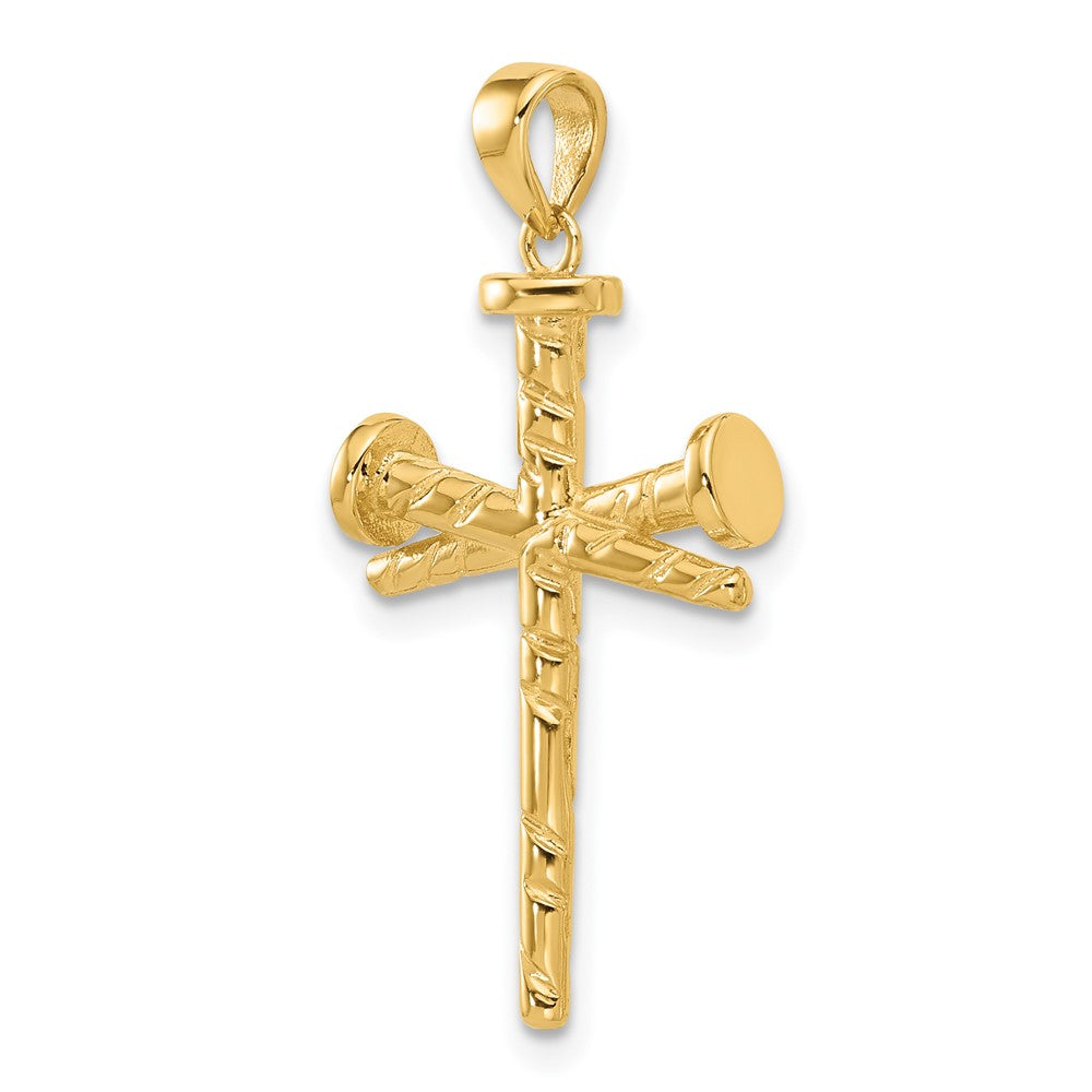 14K Gelbgold Polierter und Strukturierter Nägel-Kreuz-Anhänger