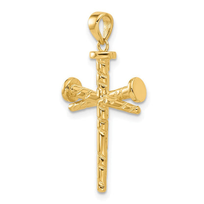 14K Gelbgold Polierter und Strukturierter Nägel-Kreuz-Anhänger
