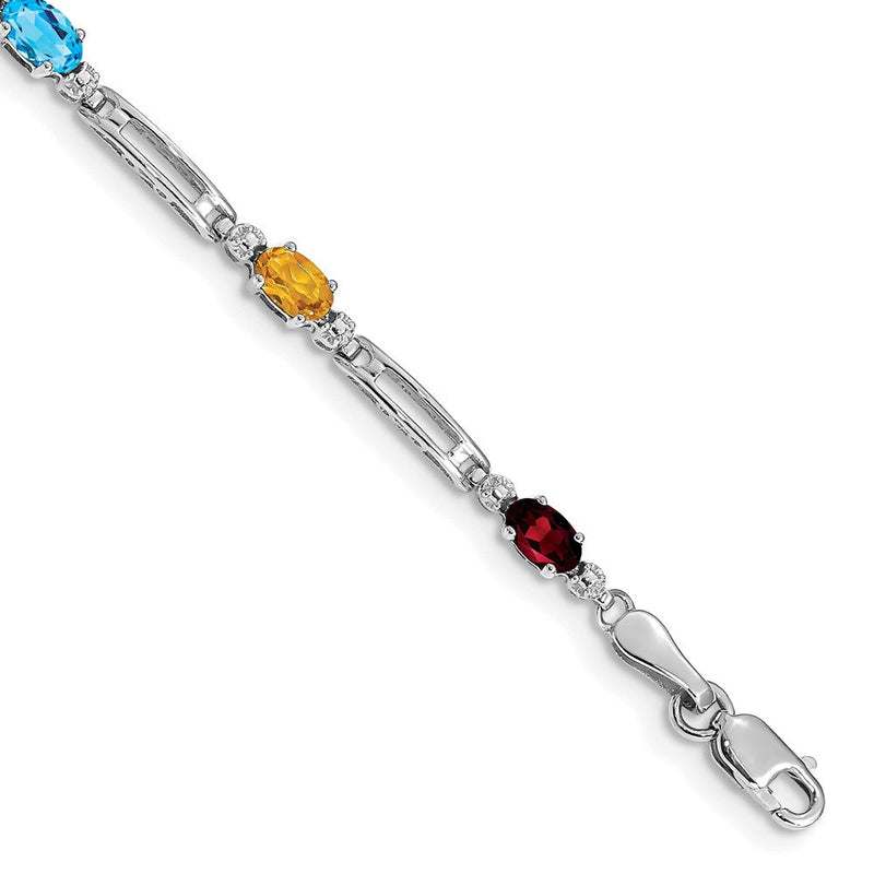 14K Weißgold Komplett Diamant und Oval Granat/swiss Blautopas /peridot/amethyst/citrine 7 Zoll Regenbogen Armband