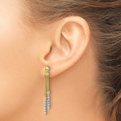 14K Bicolor Gold Bicolor Poliert und Diamantiert Perlen und Netz Kette Hängend Ohrstecker