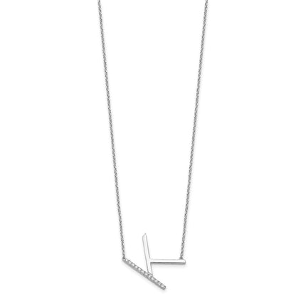 14K Weißgold Seitlich Diamant Initiale K 18 Zoll Halskette